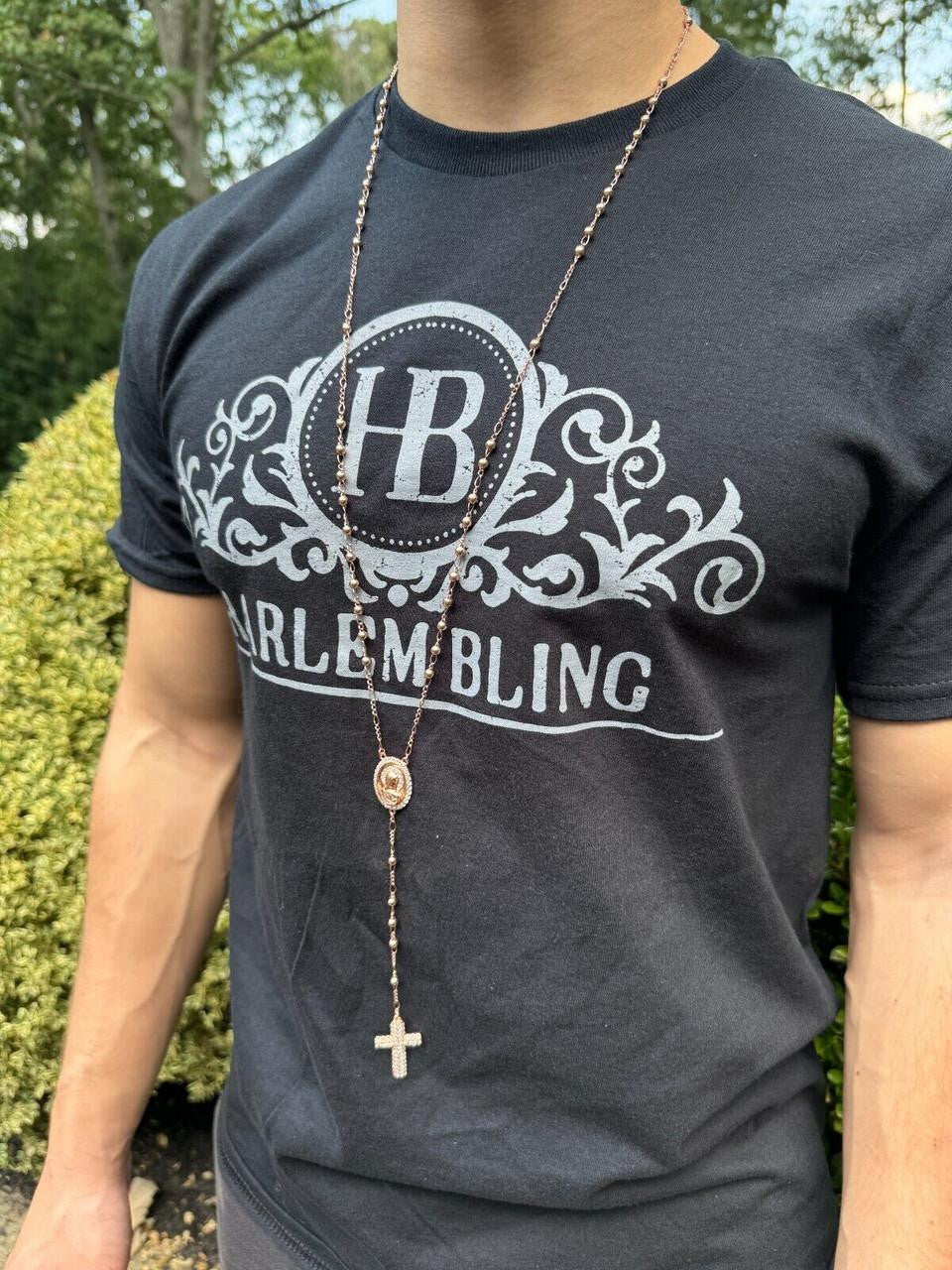 HarlemBling Holy Vatican Rosary Beads Necklace Iced Out CZ Stones - 14k Rose Gold Vermeil 925 Silver - 4mm - 30"