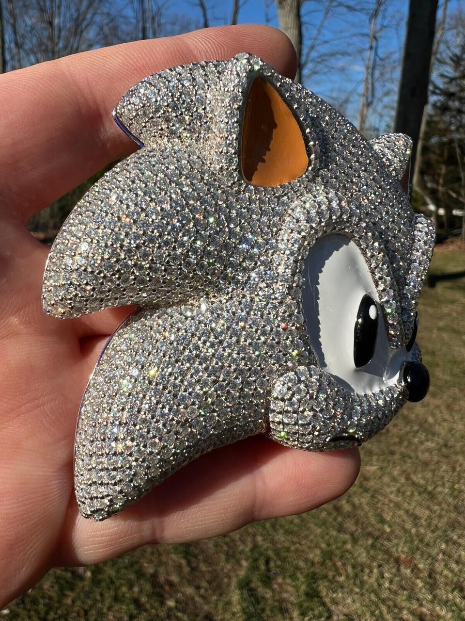 HarlemBling HUGE 3" 35.5ct MOISSANITE 925 Silver Sonic The Hedgehog Iced Pendant Necklace