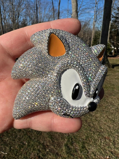 HarlemBling HUGE 3" 35.5ct MOISSANITE 925 Silver Sonic The Hedgehog Iced Pendant Necklace