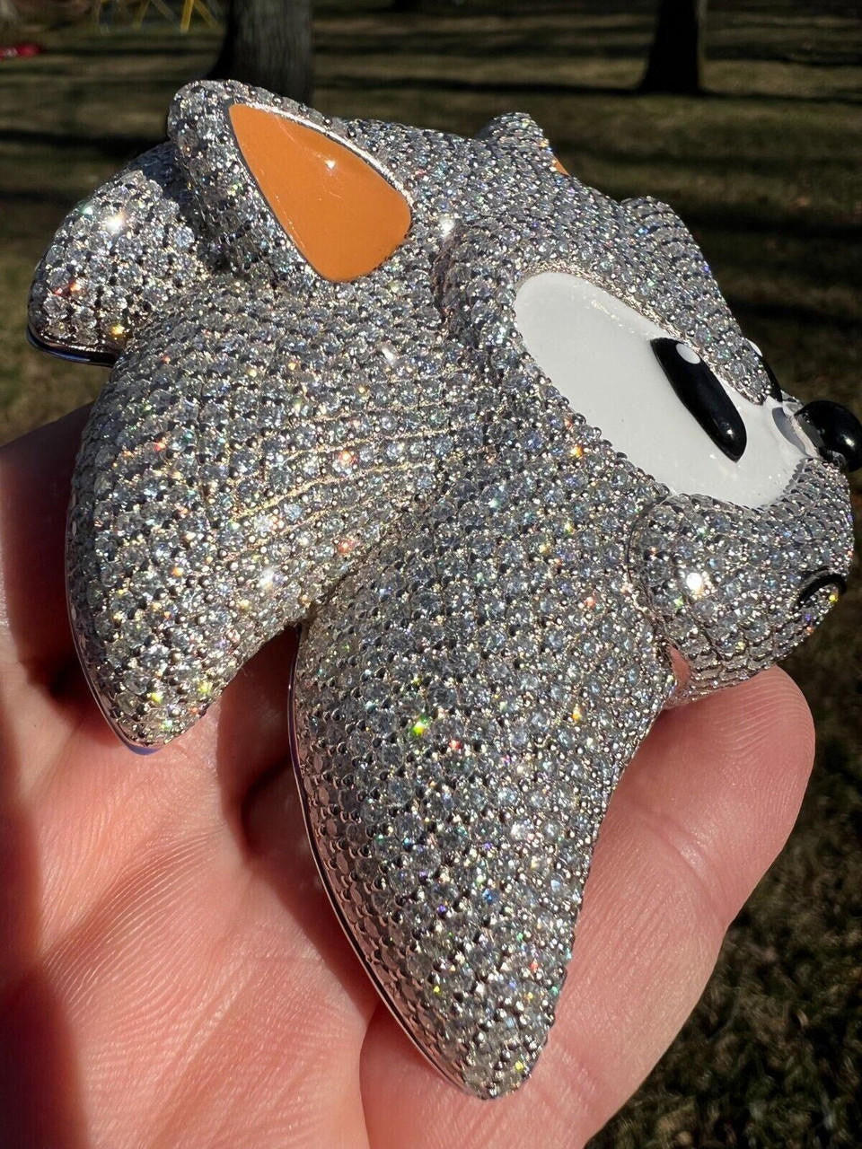 HarlemBling HUGE 3" 35.5ct MOISSANITE 925 Silver Sonic The Hedgehog Iced Pendant Necklace