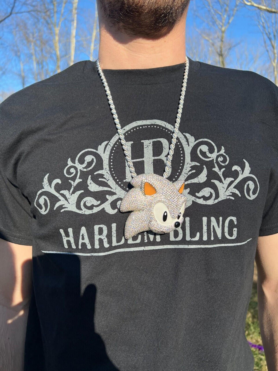 HarlemBling HUGE 3" 35.5ct MOISSANITE 925 Silver Sonic The Hedgehog Iced Pendant Necklace