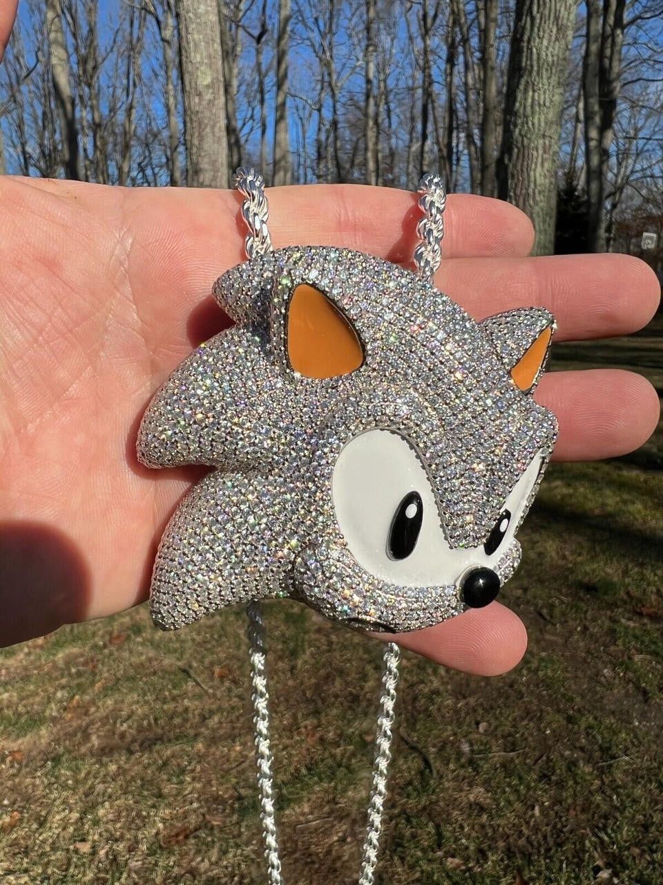 HarlemBling HUGE 3" 35.5ct MOISSANITE 925 Silver Sonic The Hedgehog Iced Pendant Necklace