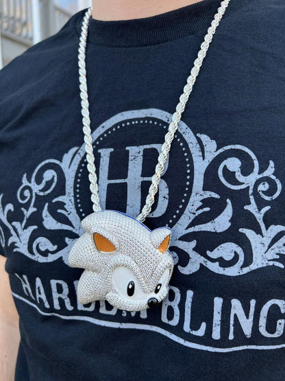 HarlemBling HUGE 3" 35.5ct MOISSANITE 925 Silver Sonic The Hedgehog Iced Pendant Necklace