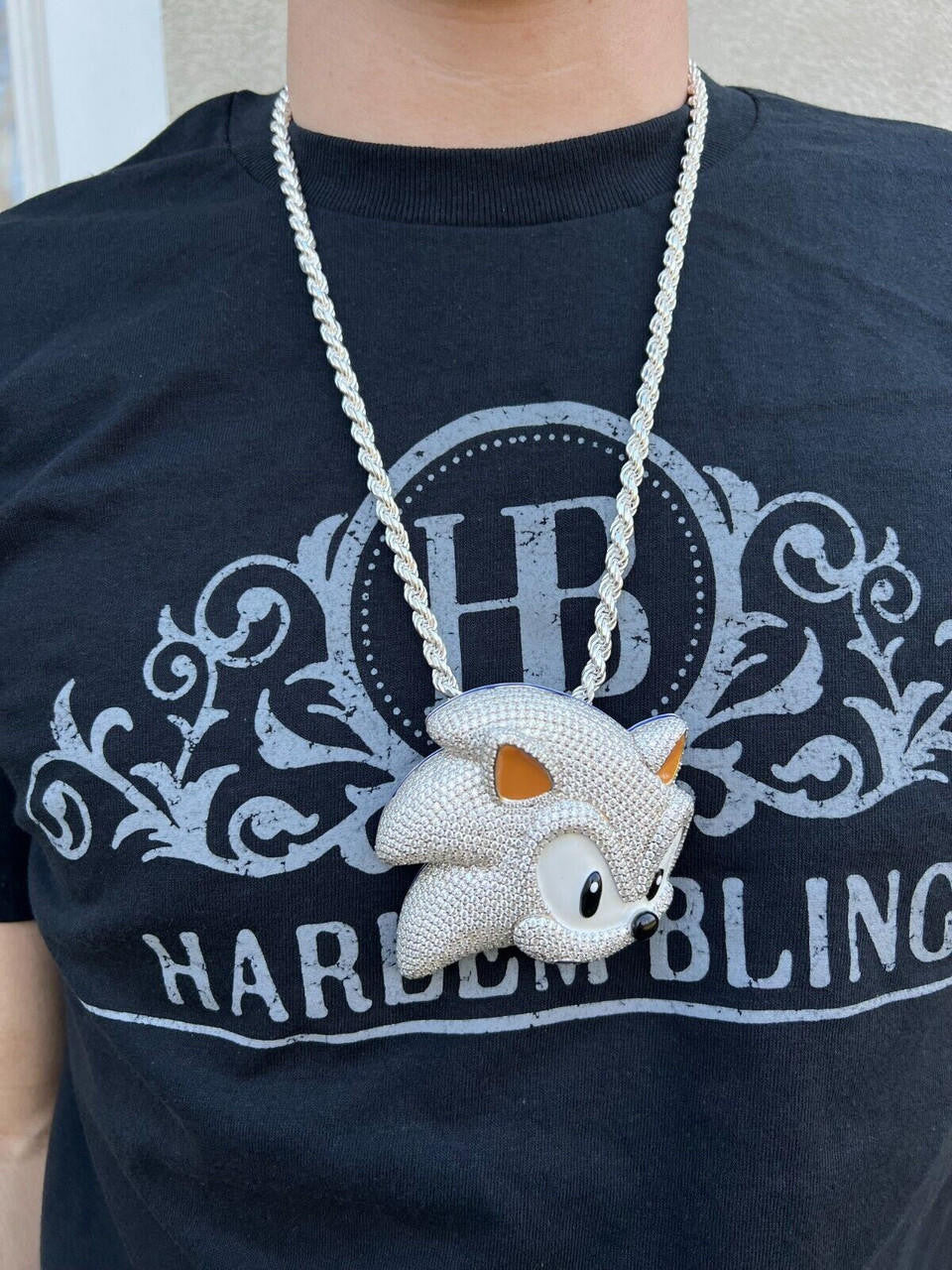 HarlemBling HUGE 3" 35.5ct MOISSANITE 925 Silver Sonic The Hedgehog Iced Pendant Necklace