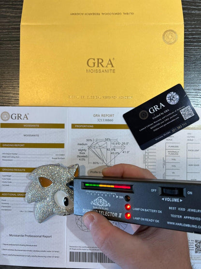 HarlemBling HUGE 3" 35.5ct MOISSANITE 925 Silver Sonic The Hedgehog Iced Pendant Necklace