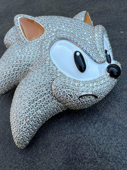 HarlemBling HUGE 3" 35.5ct MOISSANITE 925 Silver Sonic The Hedgehog Iced Pendant Necklace