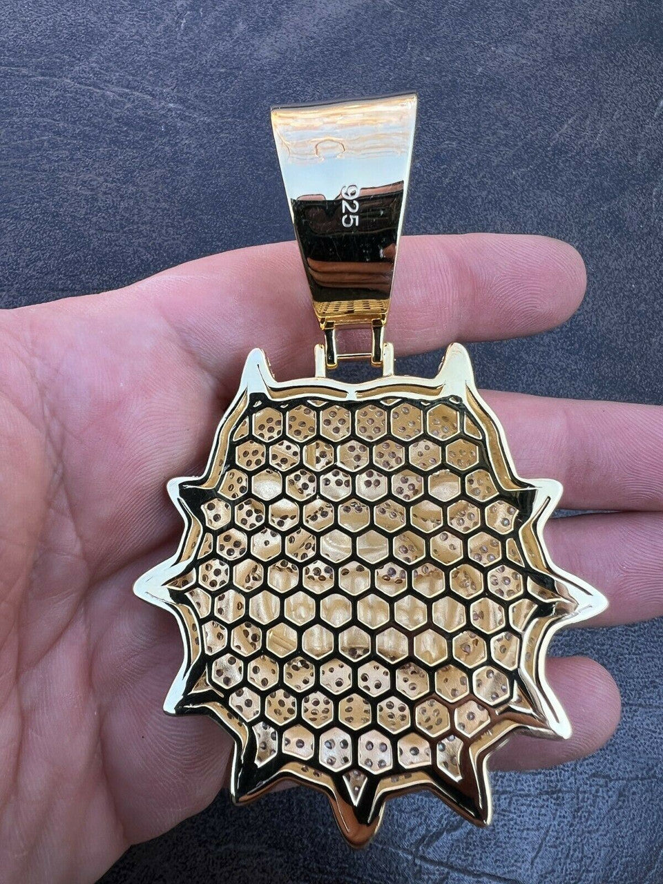 HarlemBling Huge 3.5 Iced Hip Hop 14K Gold Vermeil 925 Angry Pitbull Dog Pendant Necklace