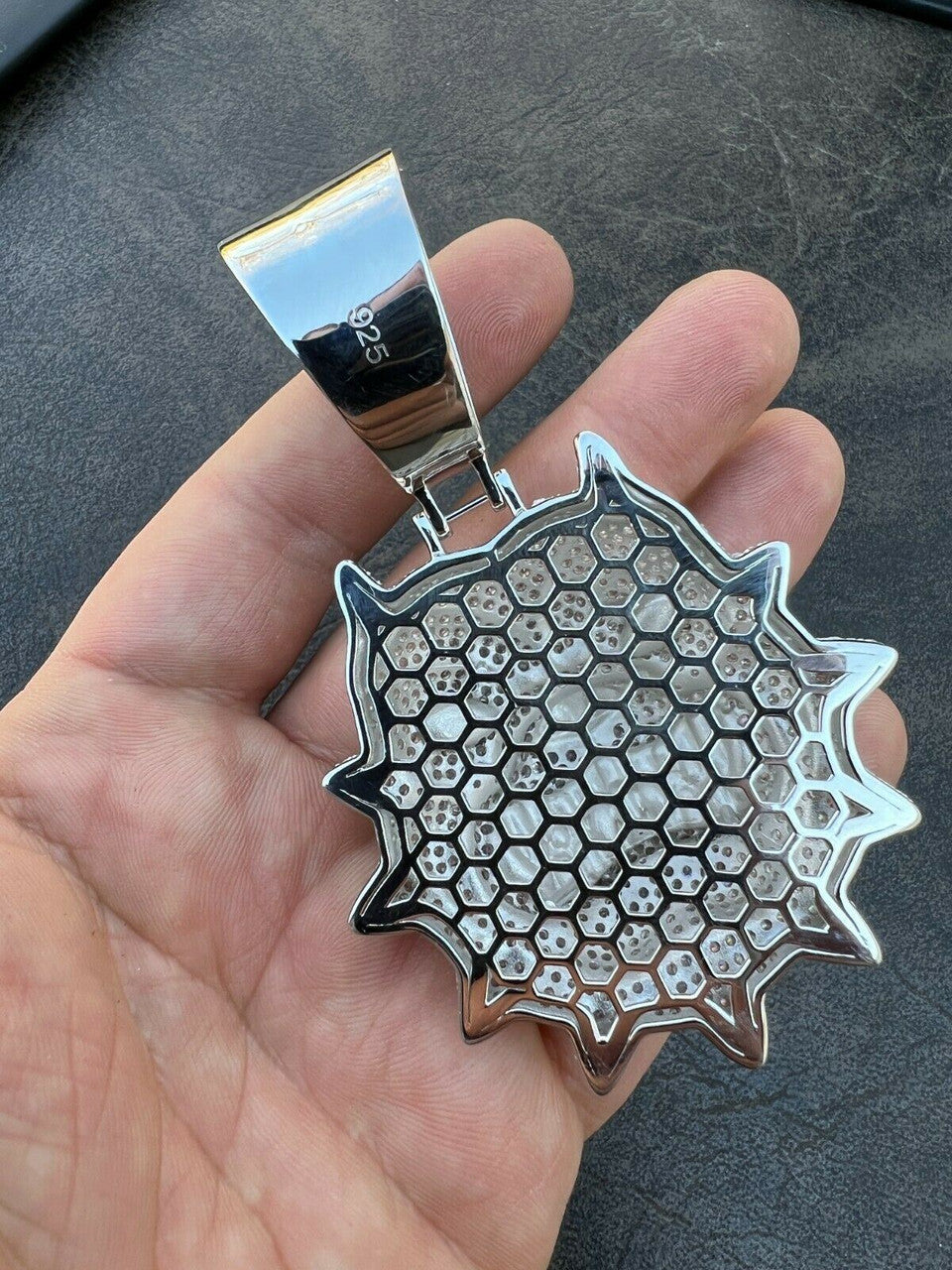 HarlemBling Huge 3.5 Iced Hip Hop 925 Silver Angry Pitbull Dog Animal Pendant Necklace Mens