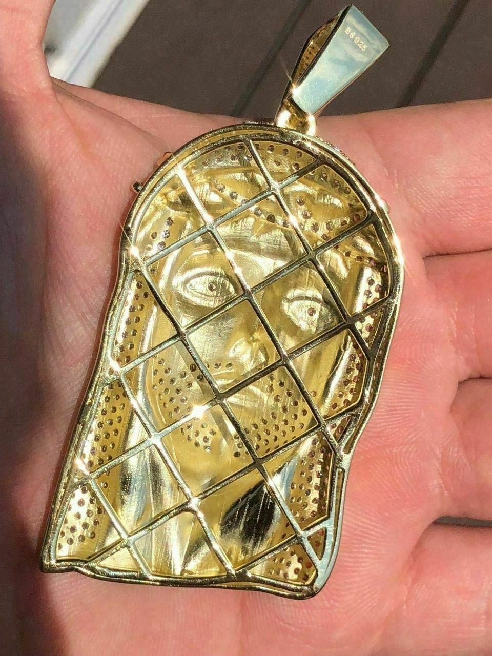 HarlemBling HUGE Mens Jesus Head Diamond Cross Piece Pendant 14k Gold Over SOLID Silver 925