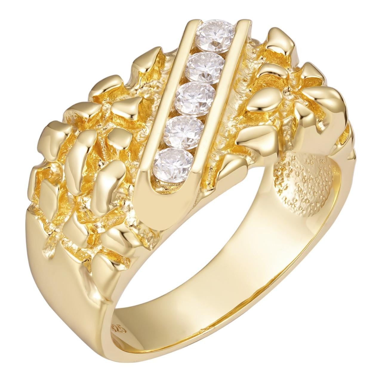 HarlemBling Ice & Metal Nugget Ring - 14k Gold Vermeil 925 Silver - CZ Stones