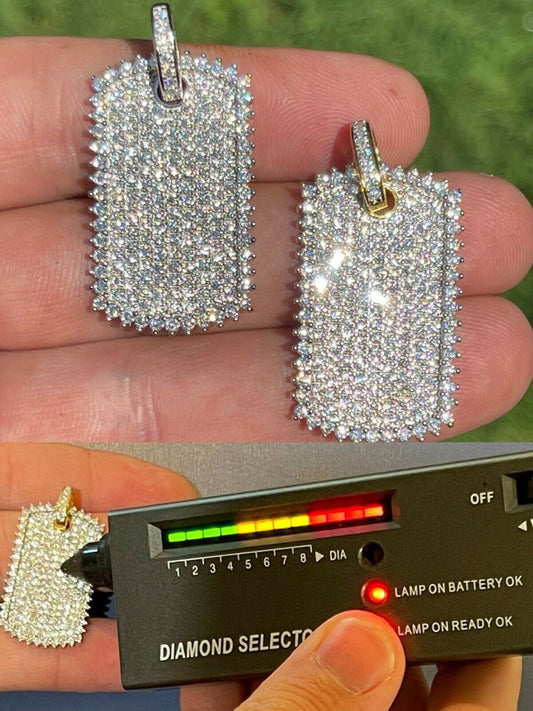 HarlemBling Iced 3.4ct Moissanite Dog Tag Pendant Necklace Gold / Silver Pass Diamond Tester