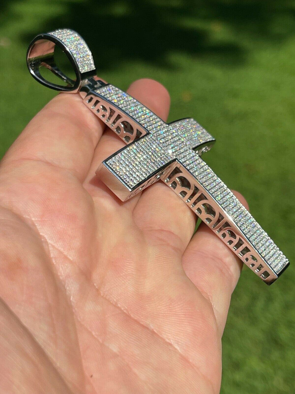 HarlemBling Iced 7ct Moissanite Huge 4 Real 925 Cross Pendant Mens Hip Hop Diamond Test 