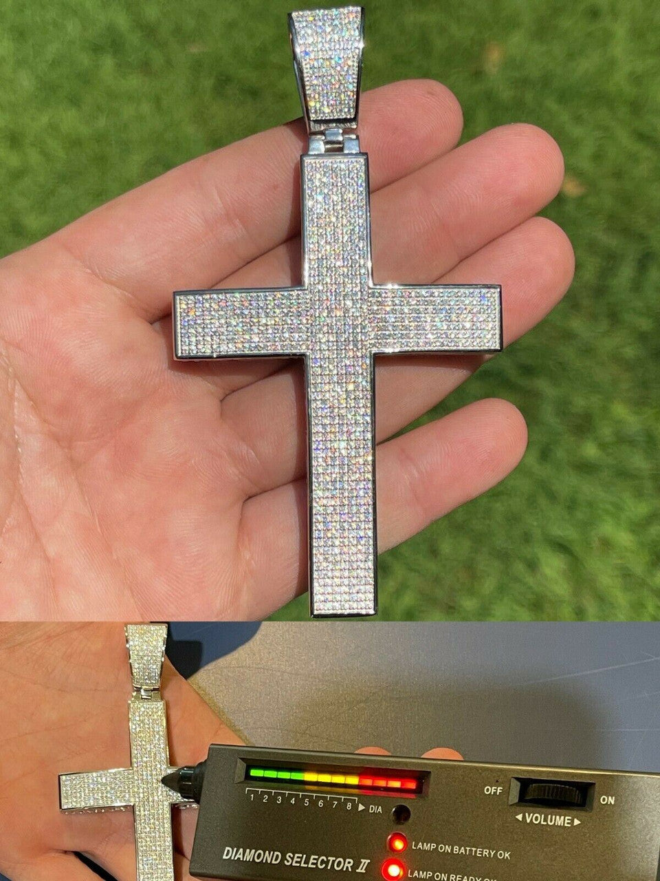 HarlemBling Iced 7ct Moissanite Huge 4 Real 925 Cross Pendant Mens Hip Hop Diamond Test 