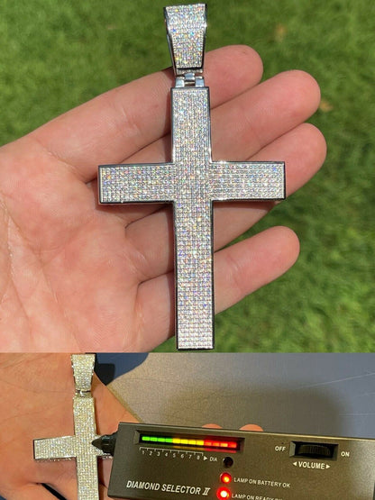 HarlemBling Iced 7ct Moissanite Huge 4 Real 925 Cross Pendant Mens Hip Hop Diamond Test 
