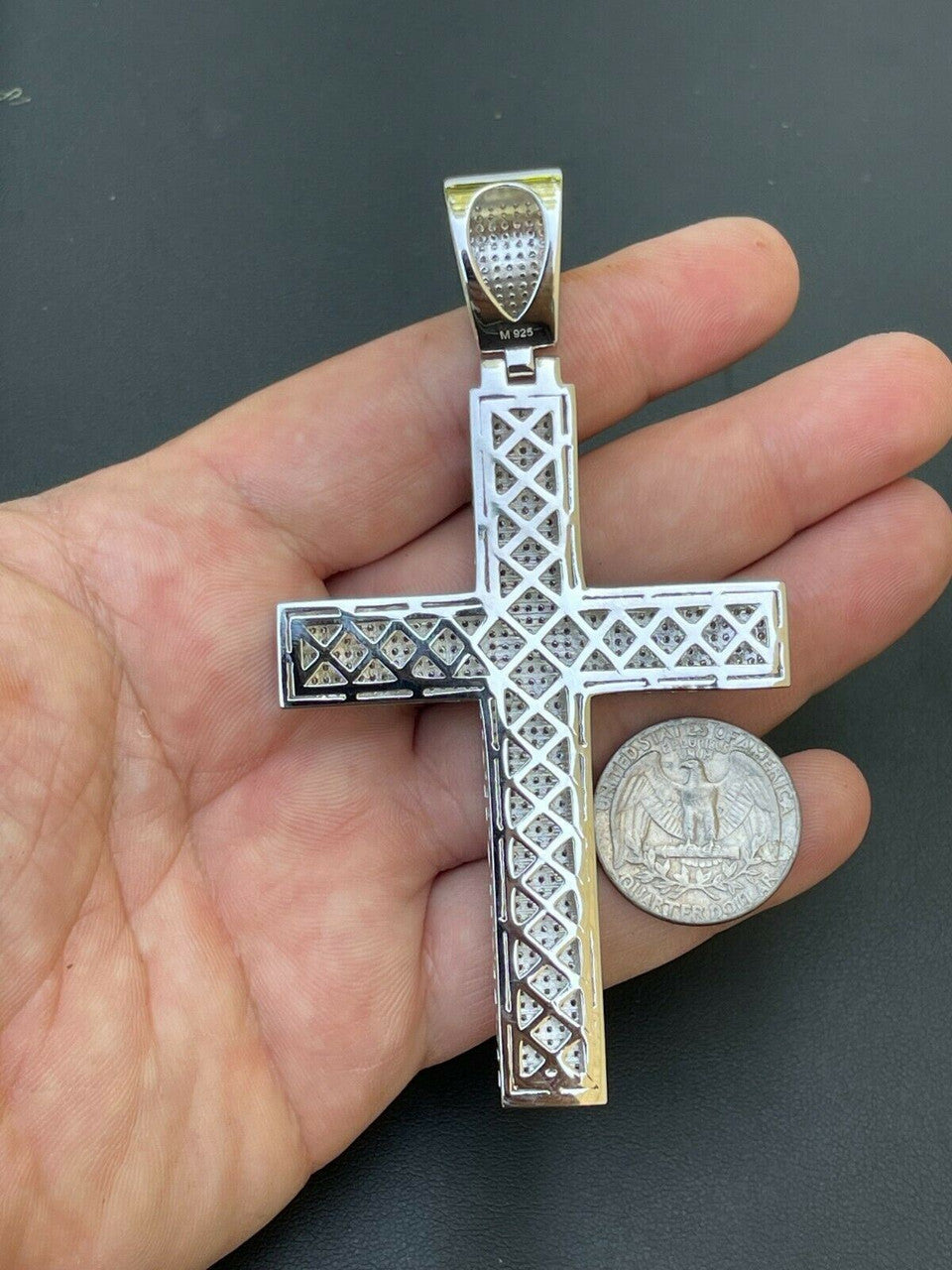 HarlemBling Iced 7ct Moissanite Huge 4 Real 925 Cross Pendant Mens Hip Hop Diamond Test 