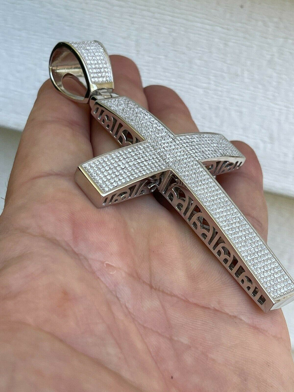 HarlemBling Iced 7ct Moissanite Huge 4 Real 925 Cross Pendant Mens Hip Hop Diamond Test 