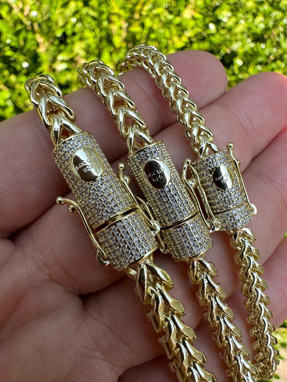 HarlemBling Iced MOISSANITE Clasp 14k Gold Over Stainless Franco Bracelet 4-6mm Pass Tester