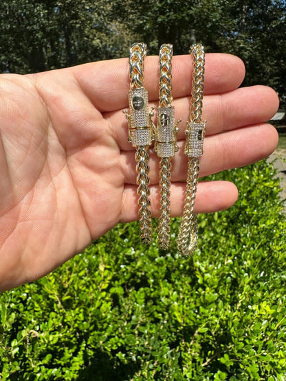 HarlemBling Iced MOISSANITE Clasp 14k Gold Over Stainless Franco Bracelet 4-6mm Pass Tester