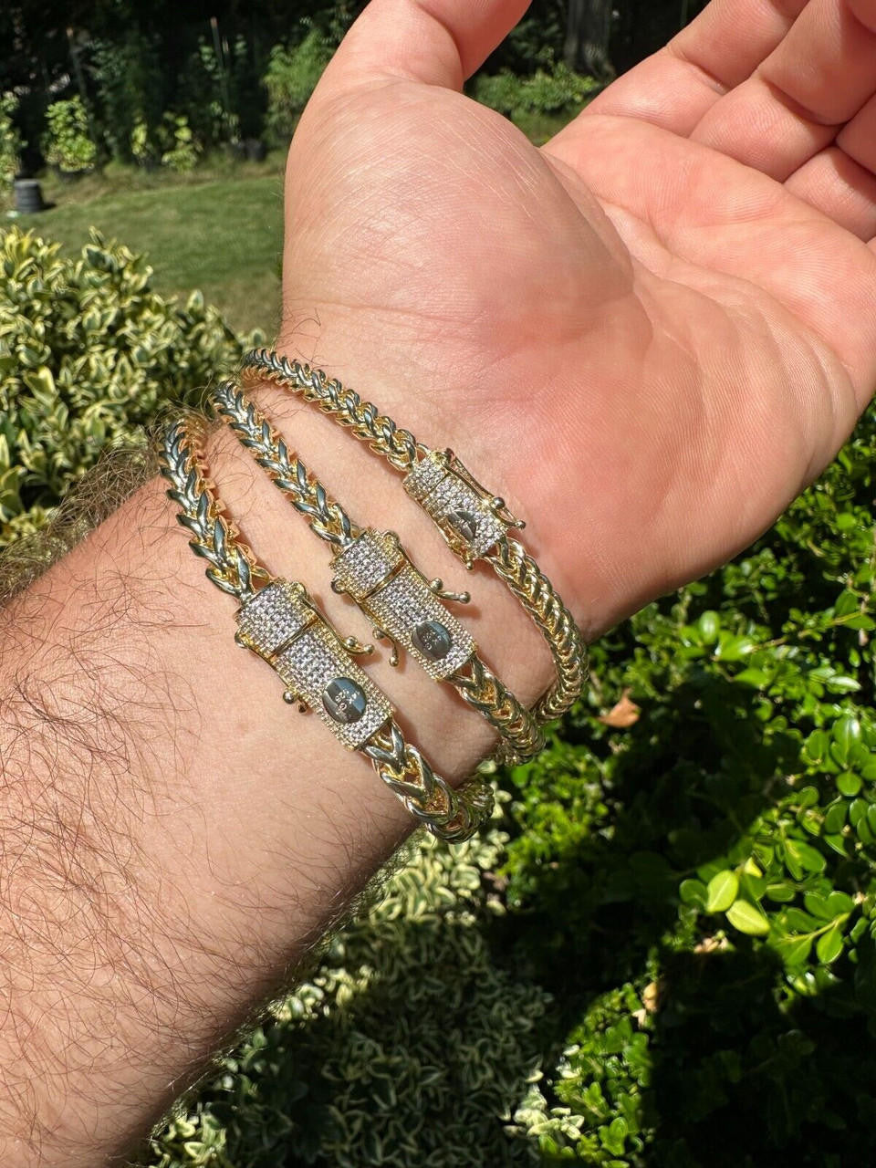 HarlemBling Iced MOISSANITE Clasp 14k Gold Over Stainless Franco Bracelet 4-6mm Pass Tester