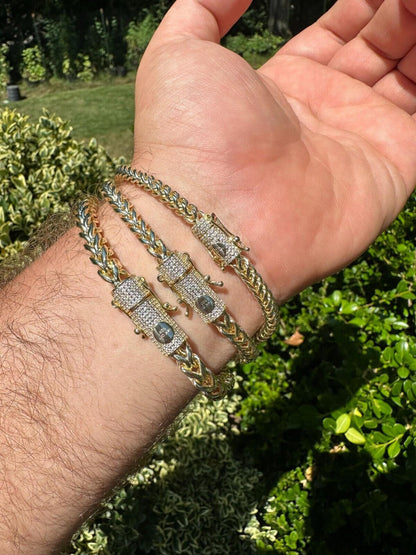 HarlemBling Iced MOISSANITE Clasp 14k Gold Over Stainless Franco Bracelet 4-6mm Pass Tester