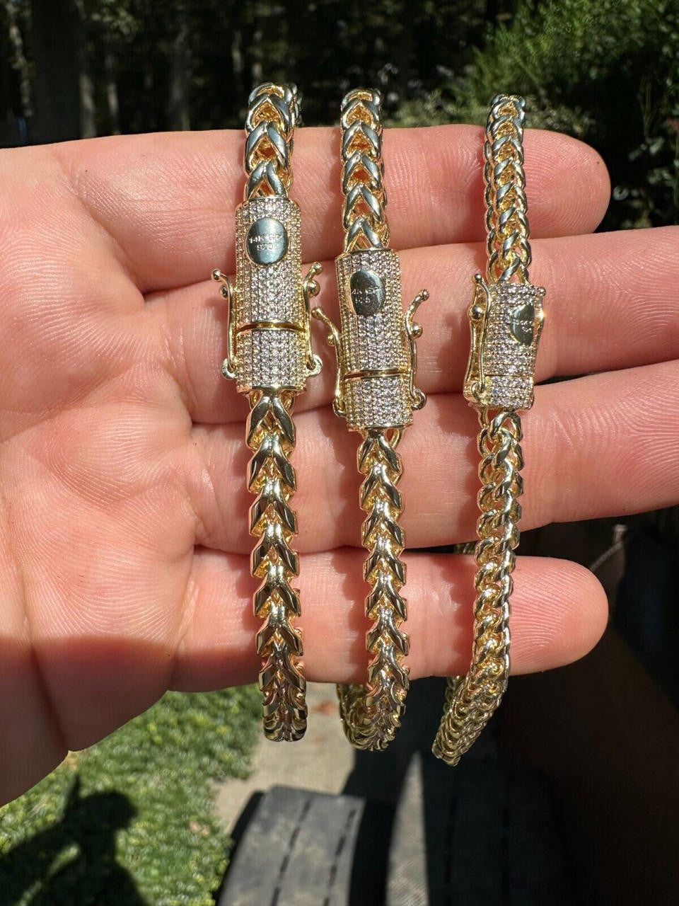 HarlemBling Iced MOISSANITE Clasp 14k Gold Over Stainless Franco Bracelet 4-6mm Pass Tester