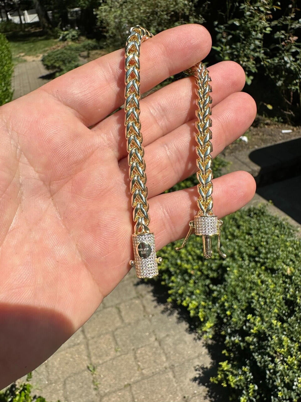 HarlemBling Iced MOISSANITE Clasp 14k Gold Over Stainless Franco Bracelet 4-6mm Pass Tester