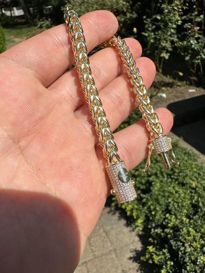 HarlemBling Iced MOISSANITE Clasp 14k Gold Over Stainless Franco Bracelet 4-6mm Pass Tester