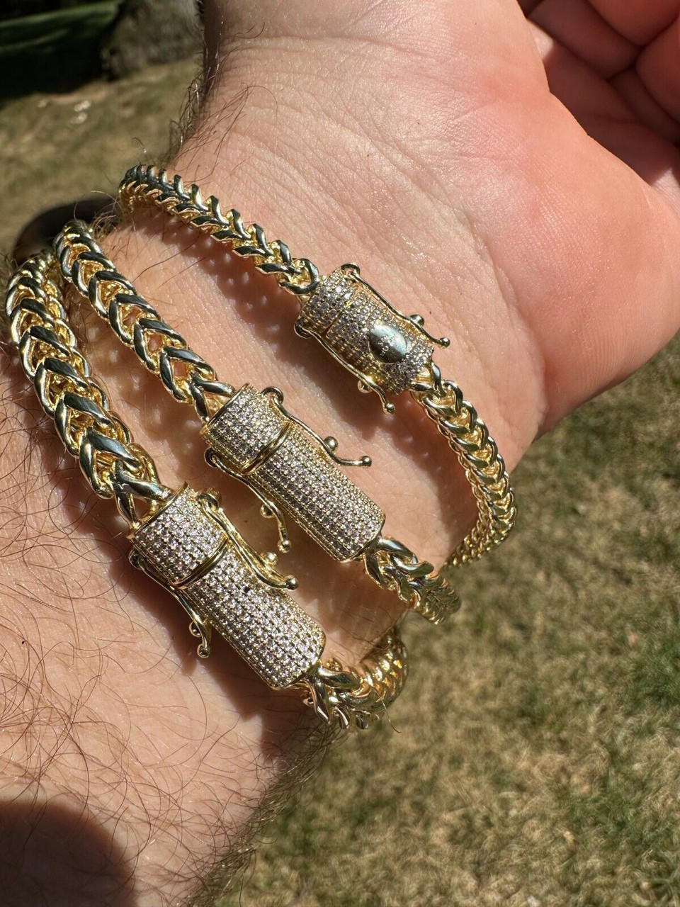 HarlemBling Iced MOISSANITE Clasp 14k Gold Over Stainless Franco Bracelet 4-6mm Pass Tester