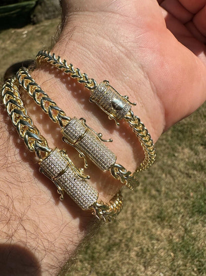 HarlemBling Iced MOISSANITE Clasp 14k Gold Over Stainless Franco Bracelet 4-6mm Pass Tester