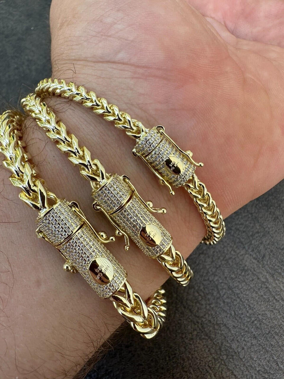 HarlemBling Iced MOISSANITE Clasp 14k Gold Over Stainless Franco Bracelet 4-6mm Pass Tester