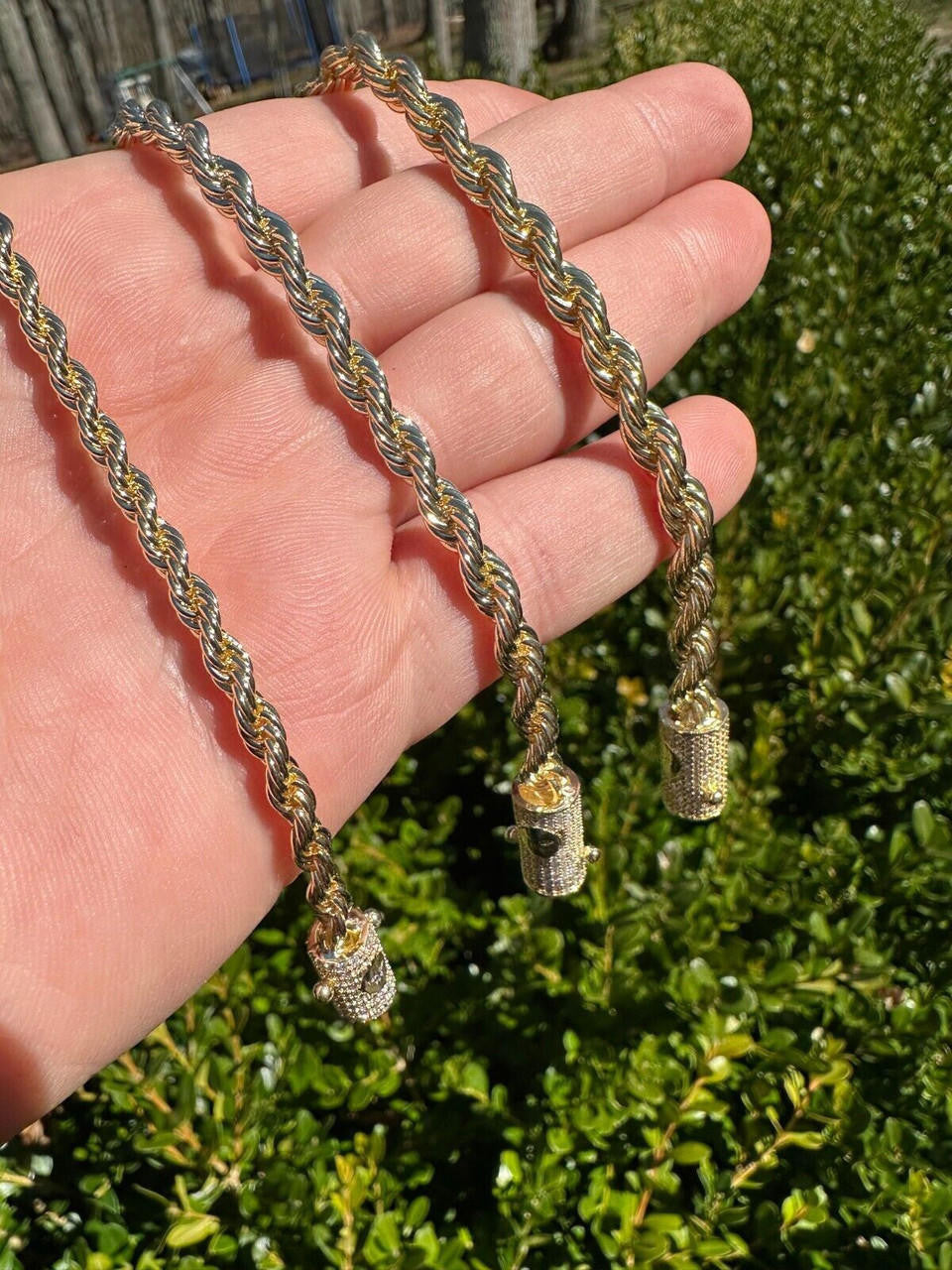 HarlemBling Iced MOISSANITE Clasp 14k Gold Over Stainless Rope Bracelet 4-6mm Pass Tester 