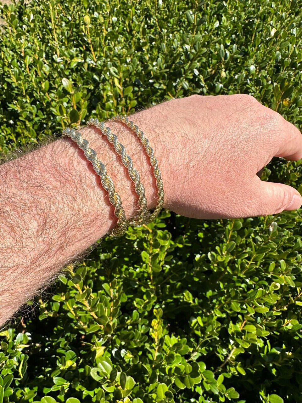 HarlemBling Iced MOISSANITE Clasp 14k Gold Over Stainless Rope Bracelet 4-6mm Pass Tester 