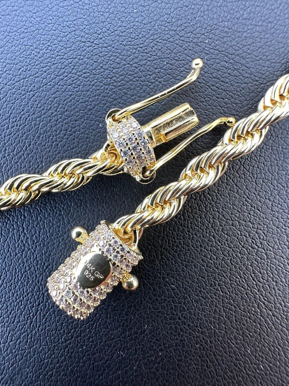 HarlemBling Iced MOISSANITE Clasp 14k Gold Over Stainless Rope Bracelet 4-6mm Pass Tester 