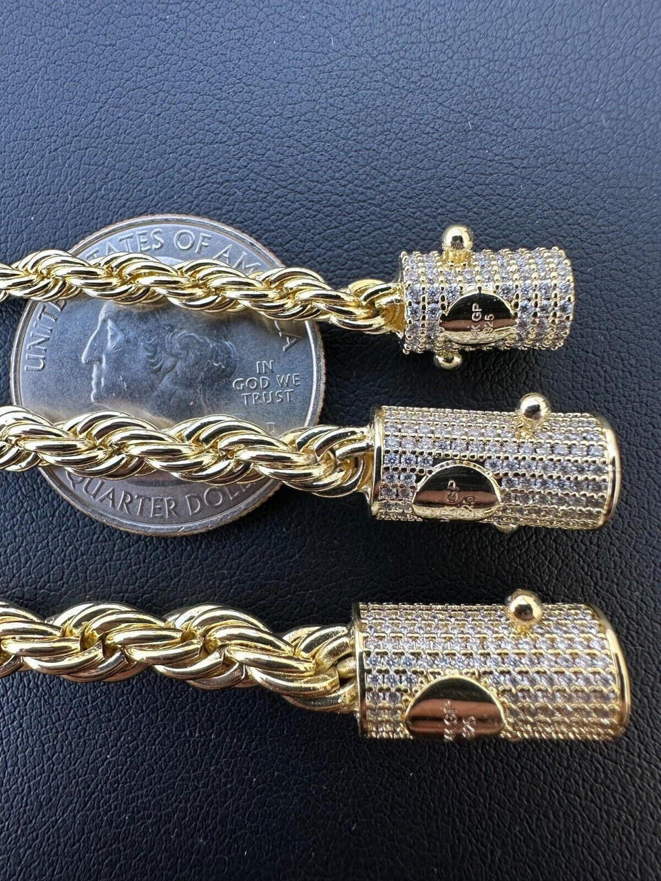 HarlemBling Iced MOISSANITE Clasp 14k Gold Over Stainless Rope Bracelet 4-6mm Pass Tester 