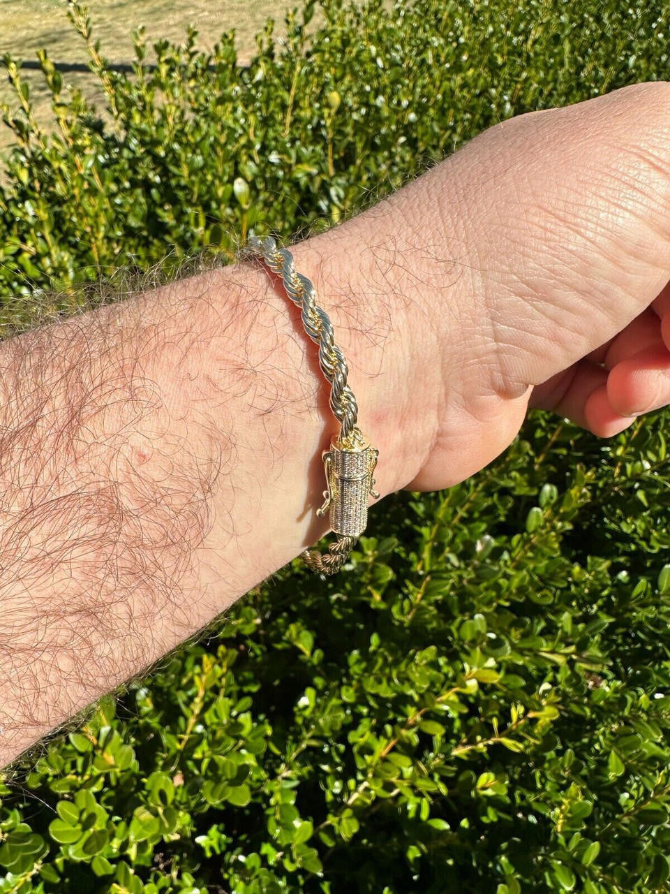 HarlemBling Iced MOISSANITE Clasp 14k Gold Over Stainless Rope Bracelet 4-6mm Pass Tester 