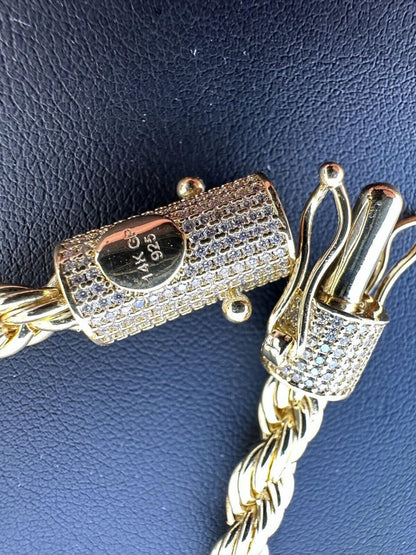 HarlemBling Iced MOISSANITE Clasp 14k Gold Over Stainless Rope Bracelet 4-6mm Pass Tester 