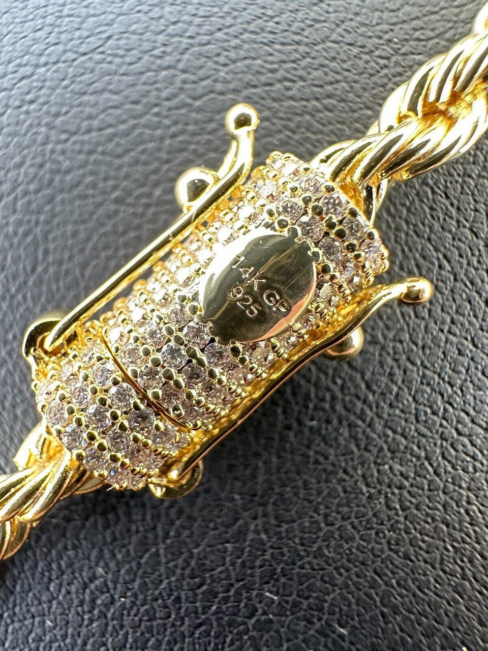 HarlemBling Iced MOISSANITE Clasp 14k Gold Over Stainless Rope Bracelet 4-6mm Pass Tester 