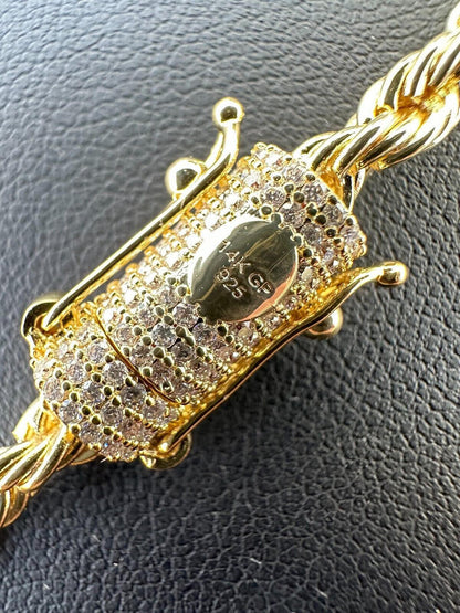 HarlemBling Iced MOISSANITE Clasp 14k Gold Over Stainless Rope Bracelet 4-6mm Pass Tester 