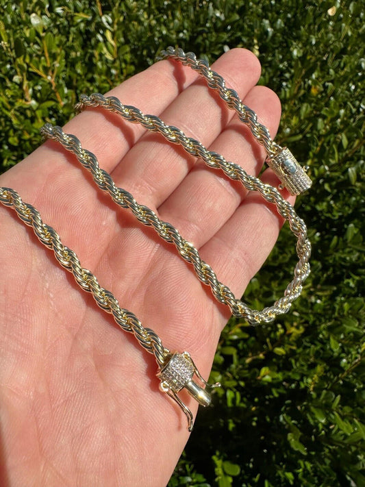 HarlemBling Iced MOISSANITE Clasp 14k Gold Over Stainless Steel Rope Chain Necklace Bracelet