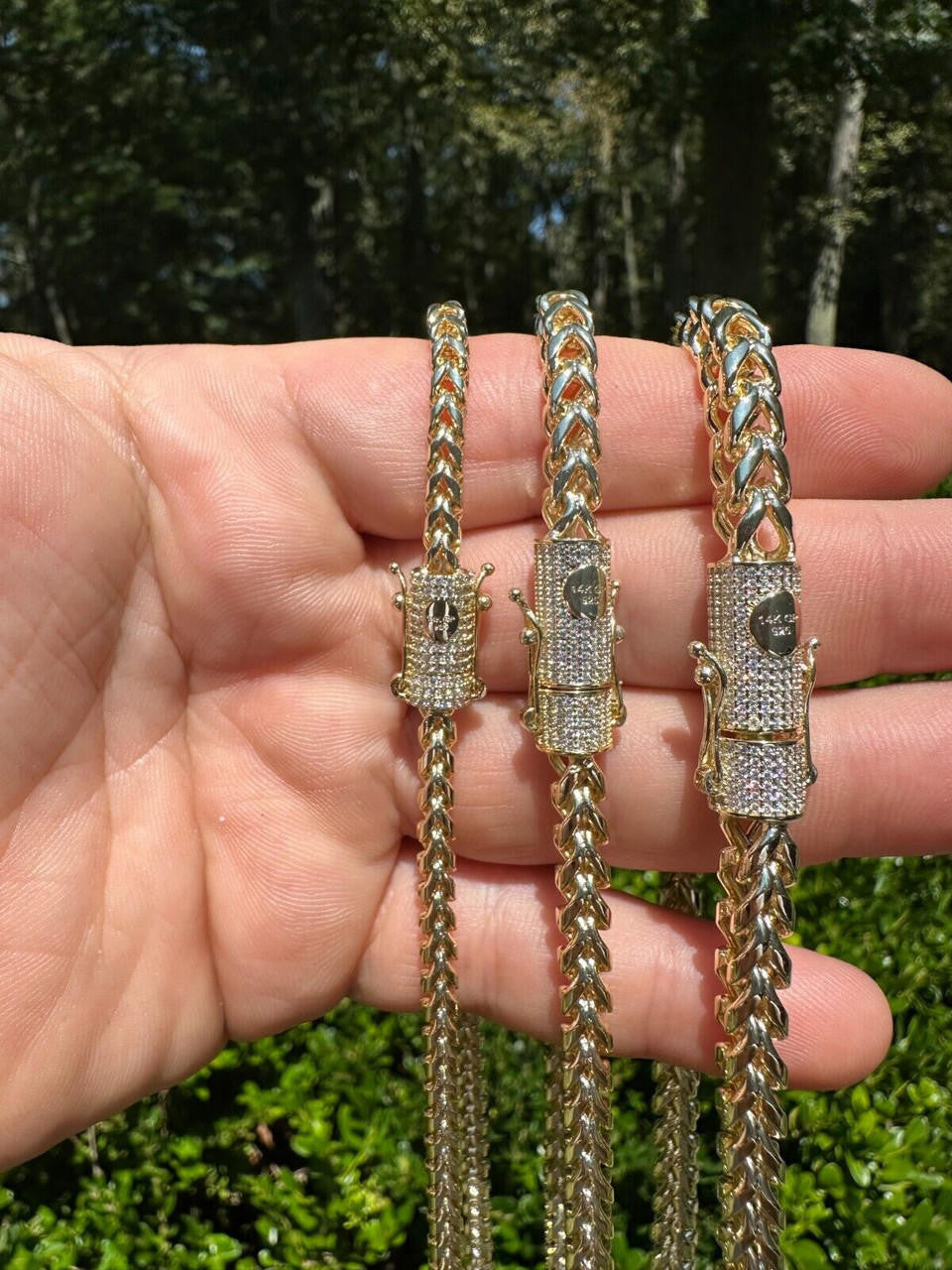 HarlemBling Iced MOISSANITE Clasp 14k Gold Plate Stainless Steel Franco Chain Necklace 4-6mm