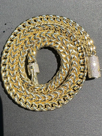 HarlemBling Iced MOISSANITE Clasp 14k Gold Plate Stainless Steel Franco Chain Necklace 4-6mm