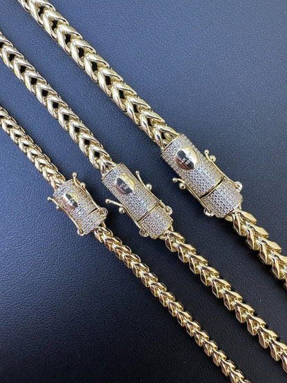 HarlemBling Iced MOISSANITE Clasp 14k Gold Plate Stainless Steel Franco Chain Necklace 4-6mm
