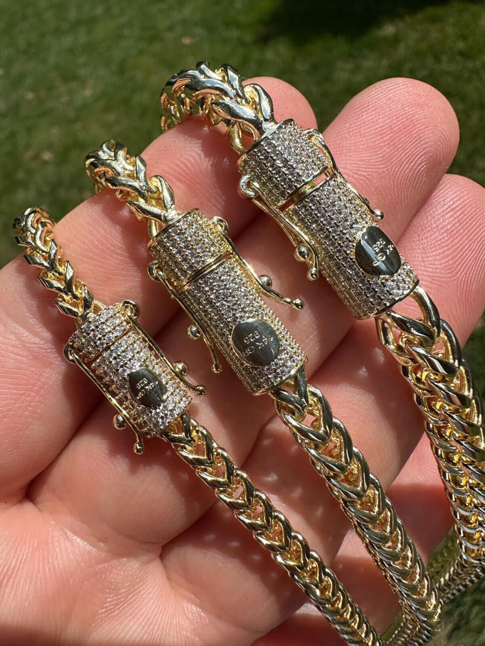 HarlemBling Iced MOISSANITE Clasp 14k Gold Plate Stainless Steel Franco Chain Necklace 4-6mm