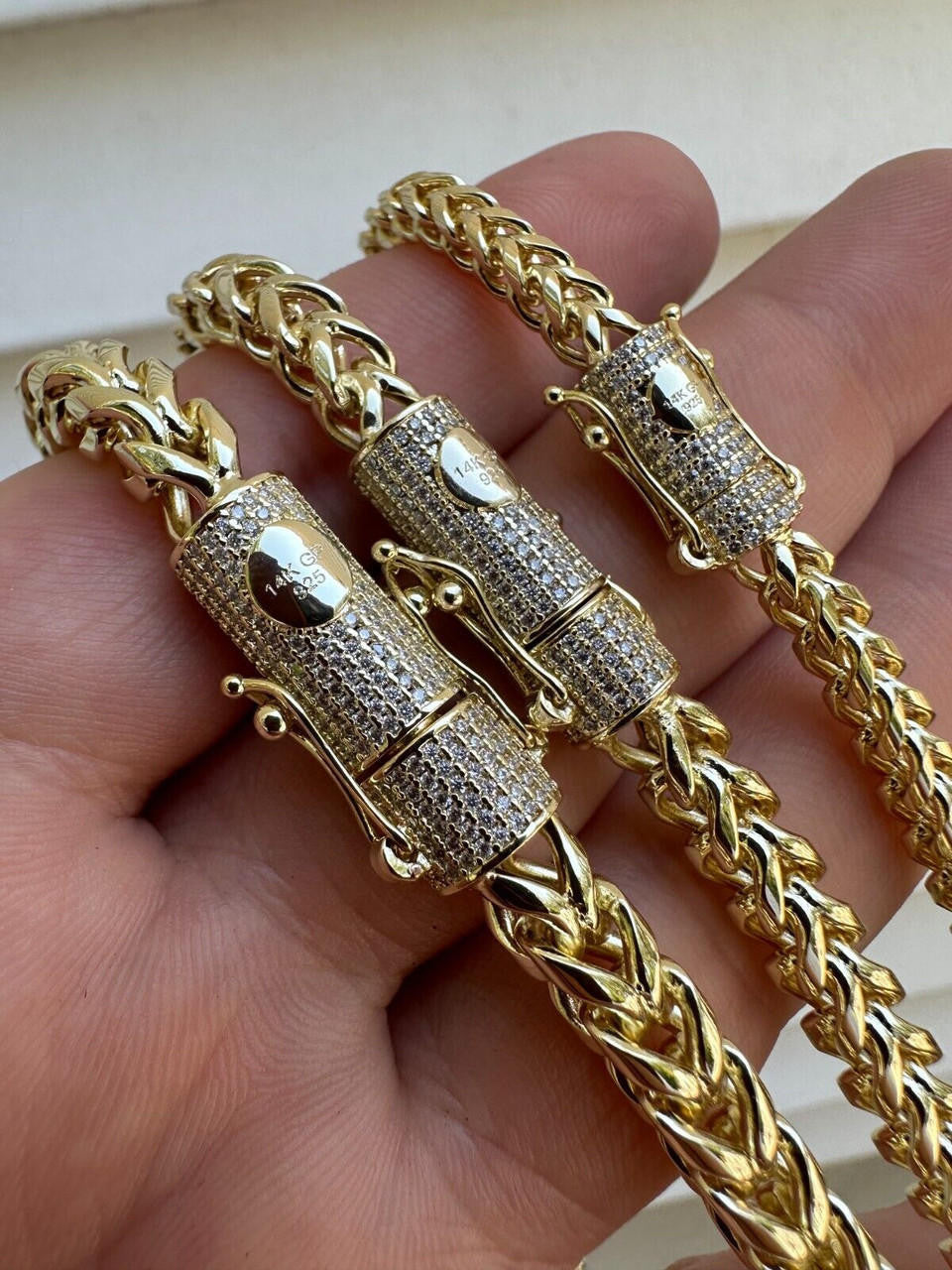 HarlemBling Iced MOISSANITE Clasp 14k Gold Plate Stainless Steel Franco Chain Necklace 4-6mm