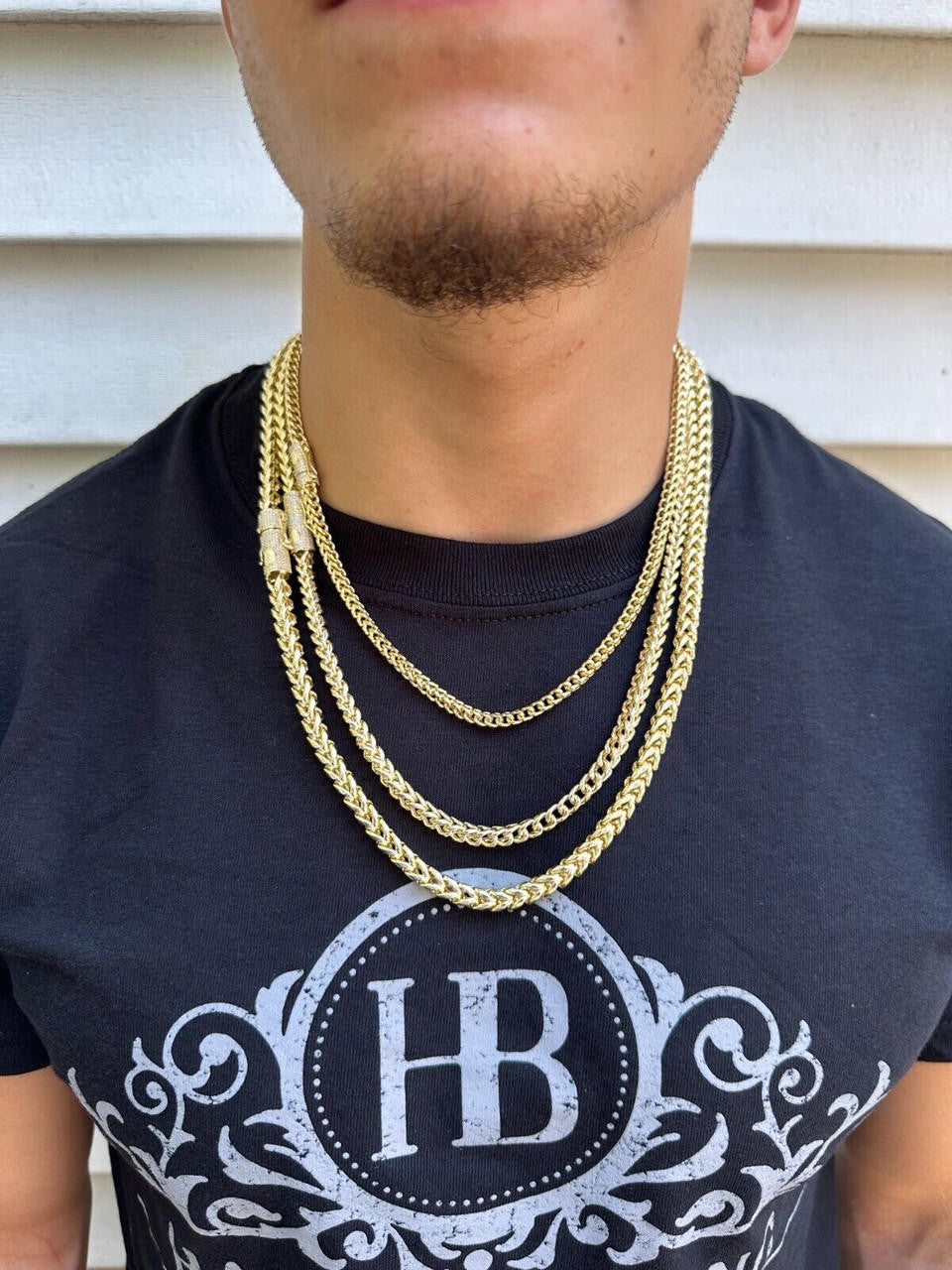 HarlemBling Iced MOISSANITE Clasp 14k Gold Plate Stainless Steel Franco Chain Necklace 4-6mm