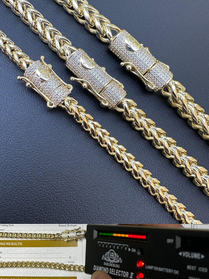 HarlemBling Iced MOISSANITE Clasp 14k Gold Plate Stainless Steel Franco Chain Necklace 4-6mm