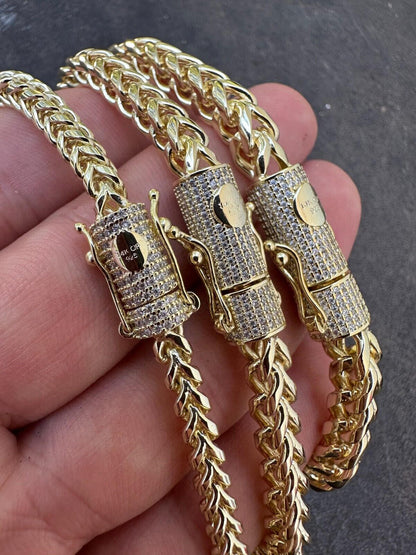 HarlemBling Iced MOISSANITE Clasp 14k Gold Plate Stainless Steel Franco Chain Necklace 4-6mm