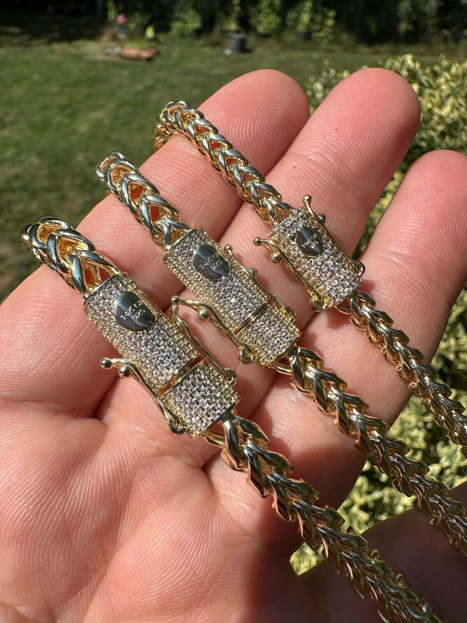 HarlemBling Iced MOISSANITE Clasp 14k Gold Plate Stainless Steel Franco Chain Necklace 4-6mm