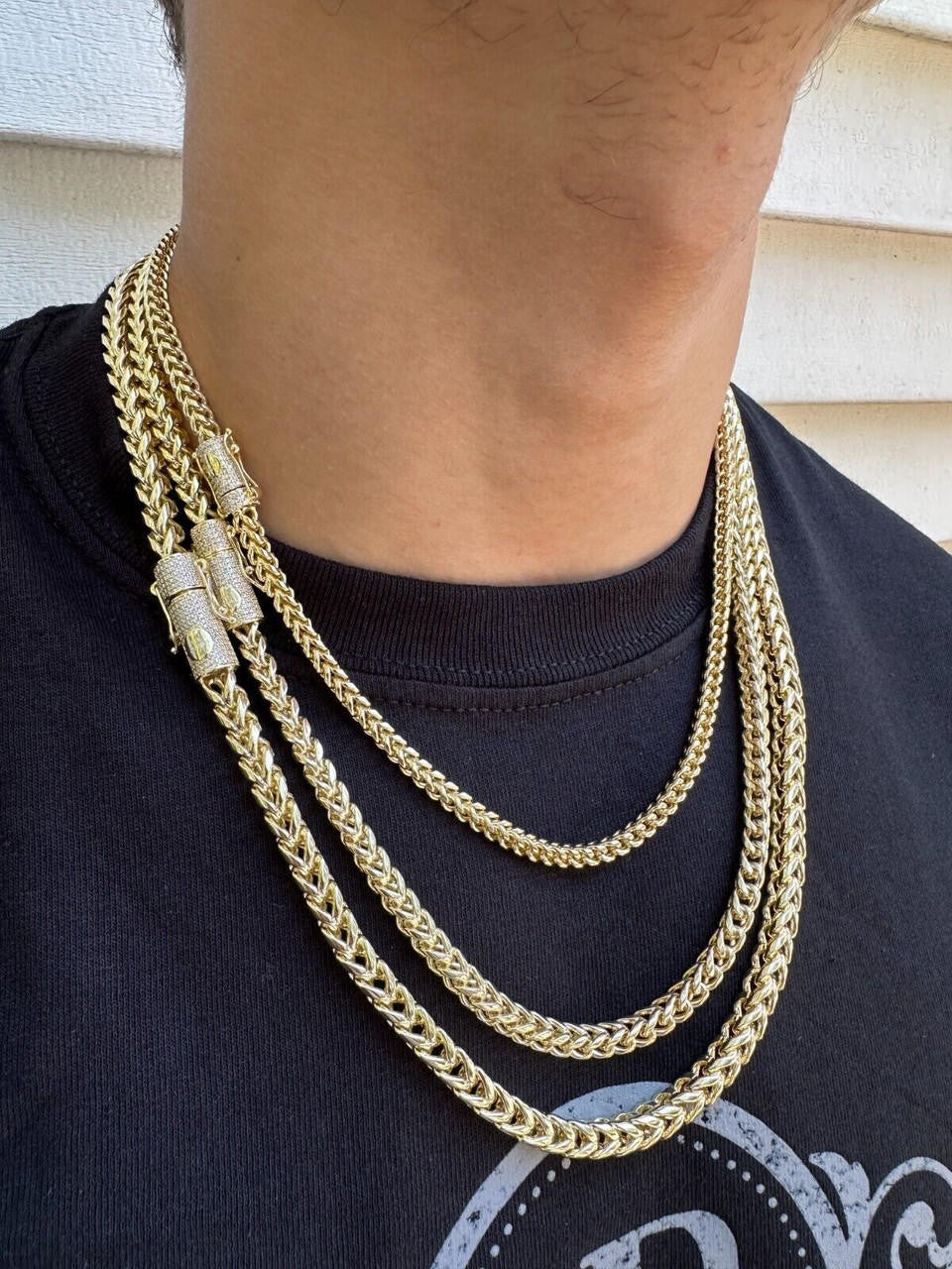 HarlemBling Iced MOISSANITE Clasp 14k Gold Plate Stainless Steel Franco Chain Necklace 4-6mm