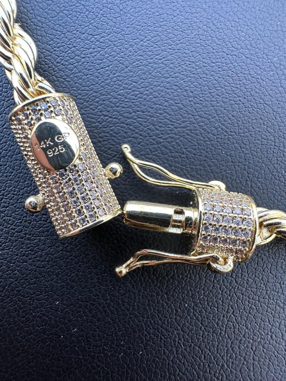 HarlemBling Iced MOISSANITE Clasp 14k Gold Plated Stainless Steel Rope Chain Necklace 4-6mm